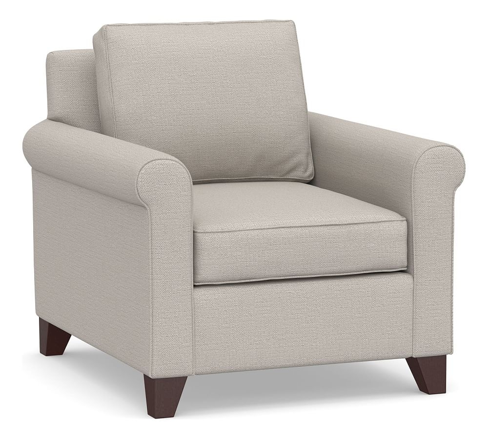 Cameron Roll Arm Upholstered Deep Seat Armchair, Polyester Wrapped Cushions, Chunky Basketweave Stone - Image 0