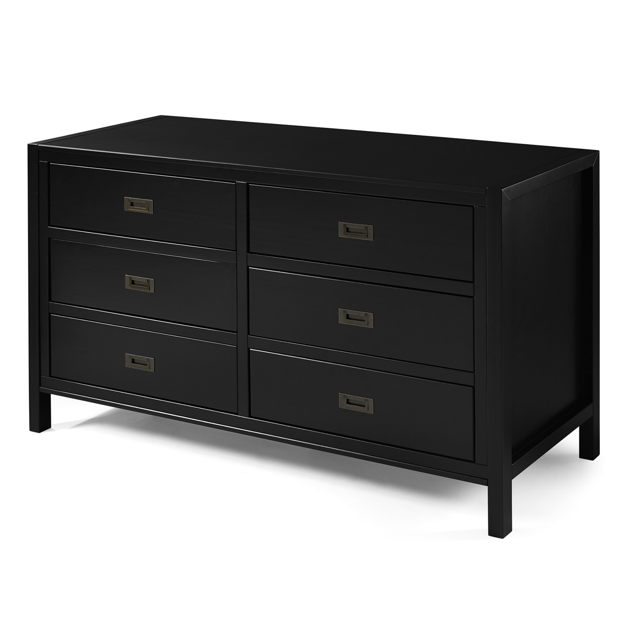 Lydia 57" Classic Solid Wood 6 Drawer Dresser - Black - Image 1