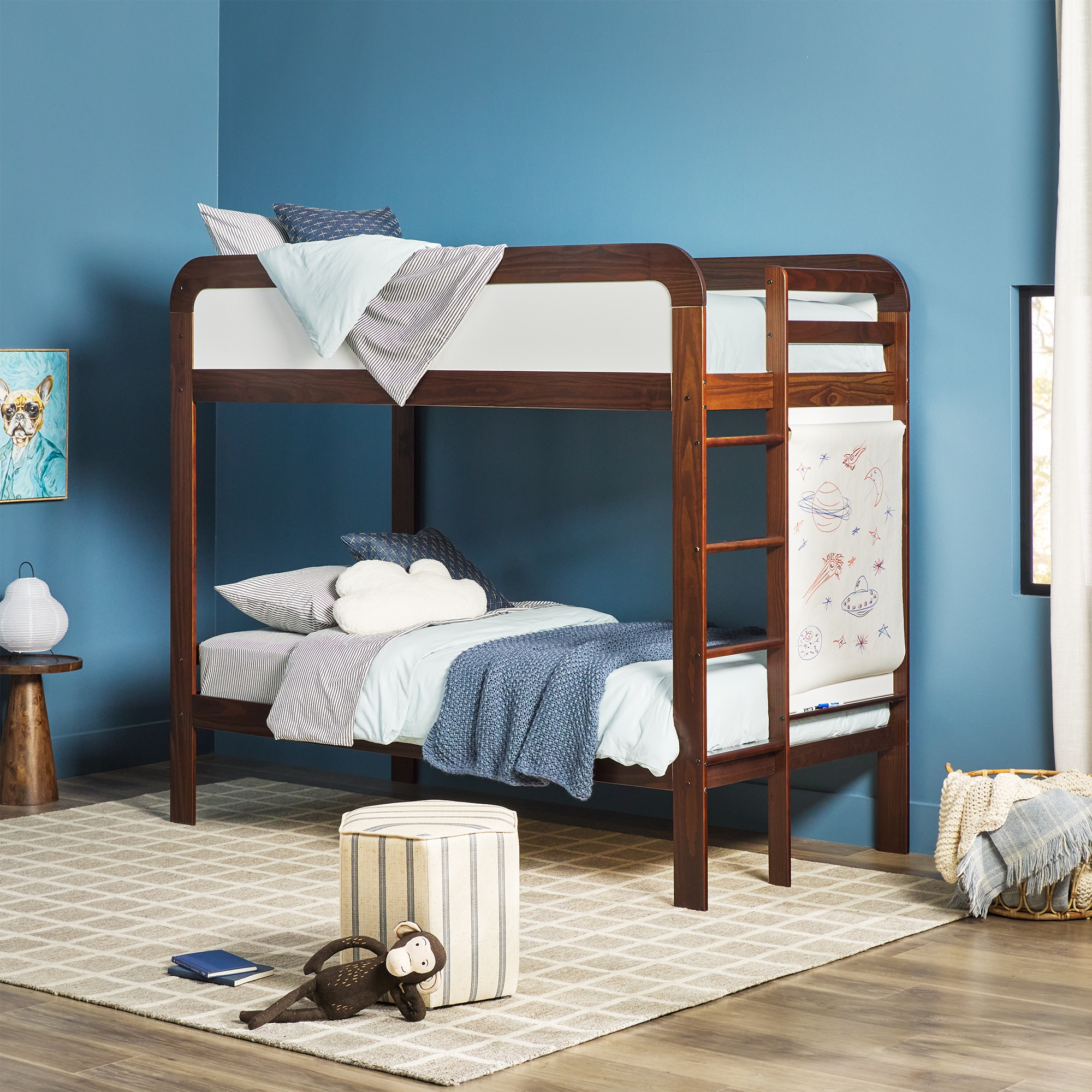 Adyn Contemporary Twin over Twin Bunk Bed with Ladder on End - Walnut - Image 3