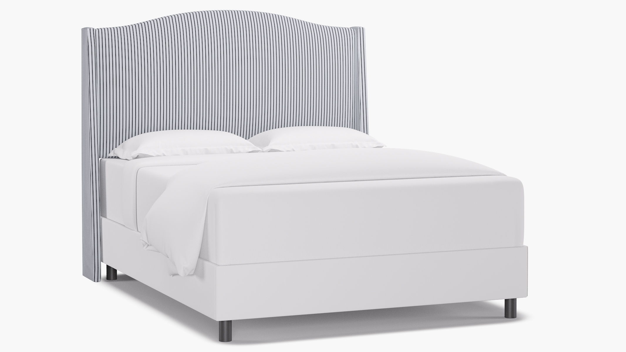 Classic Wingback Headboard, Black Classic Ticking Stripe, Queen - Image 0