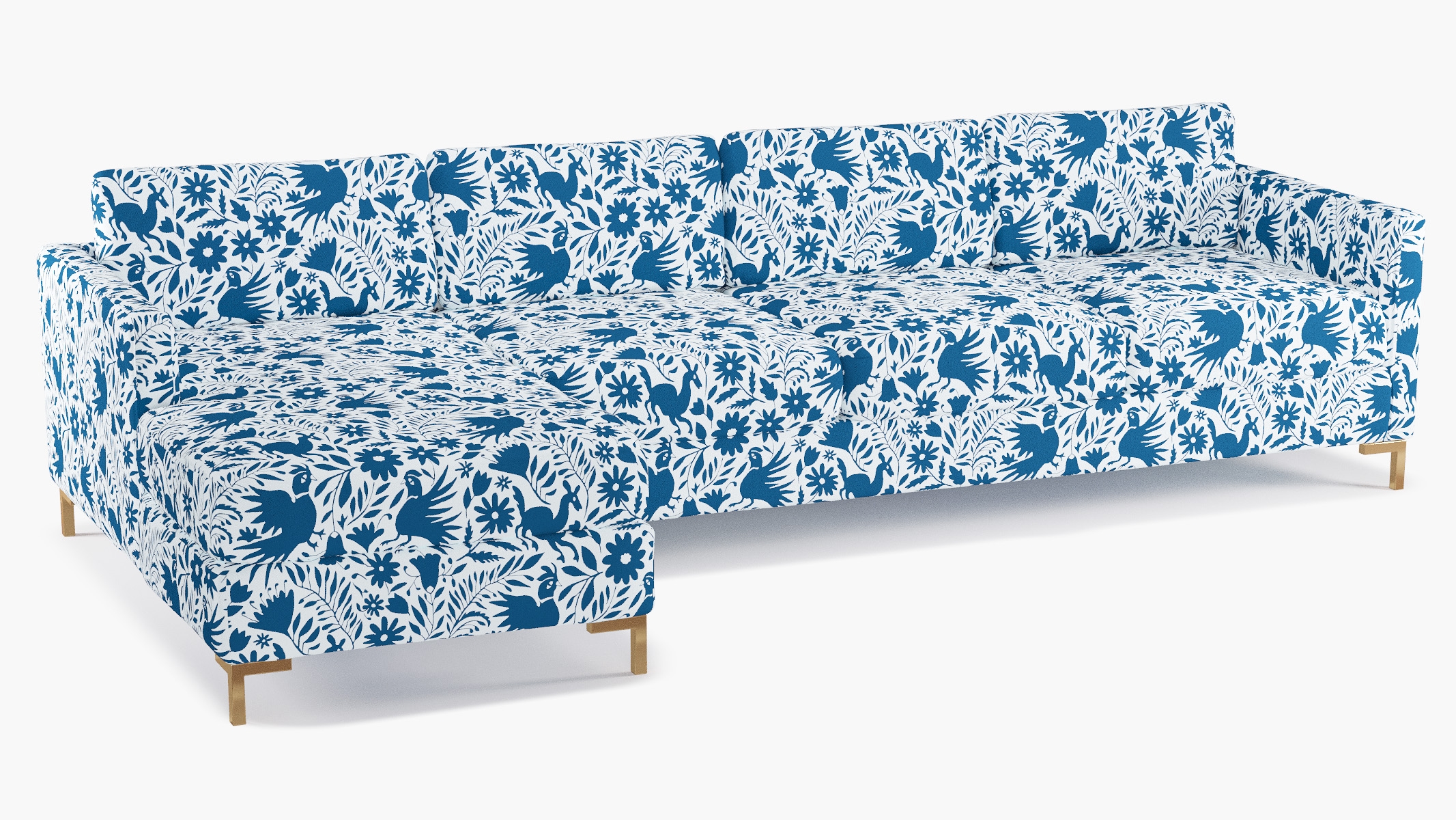 Modern Sectional, Left Facing, Cerulean Frida, Brass L Leg - Image 1