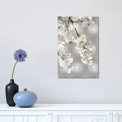 White Blossoms on Silver I by Kate Bennett - Painting Print - Image 0