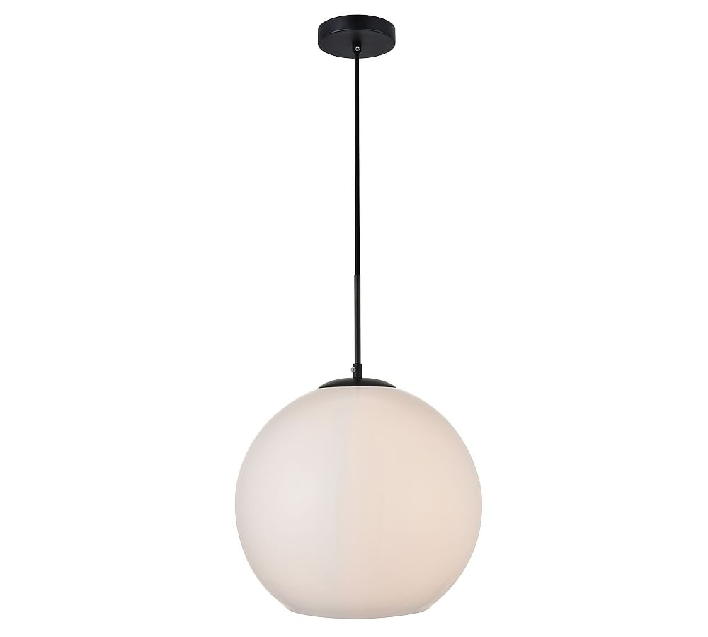 Makenna Glass Globe Pendant, 14", Black with Frosted White Glass - Image 0