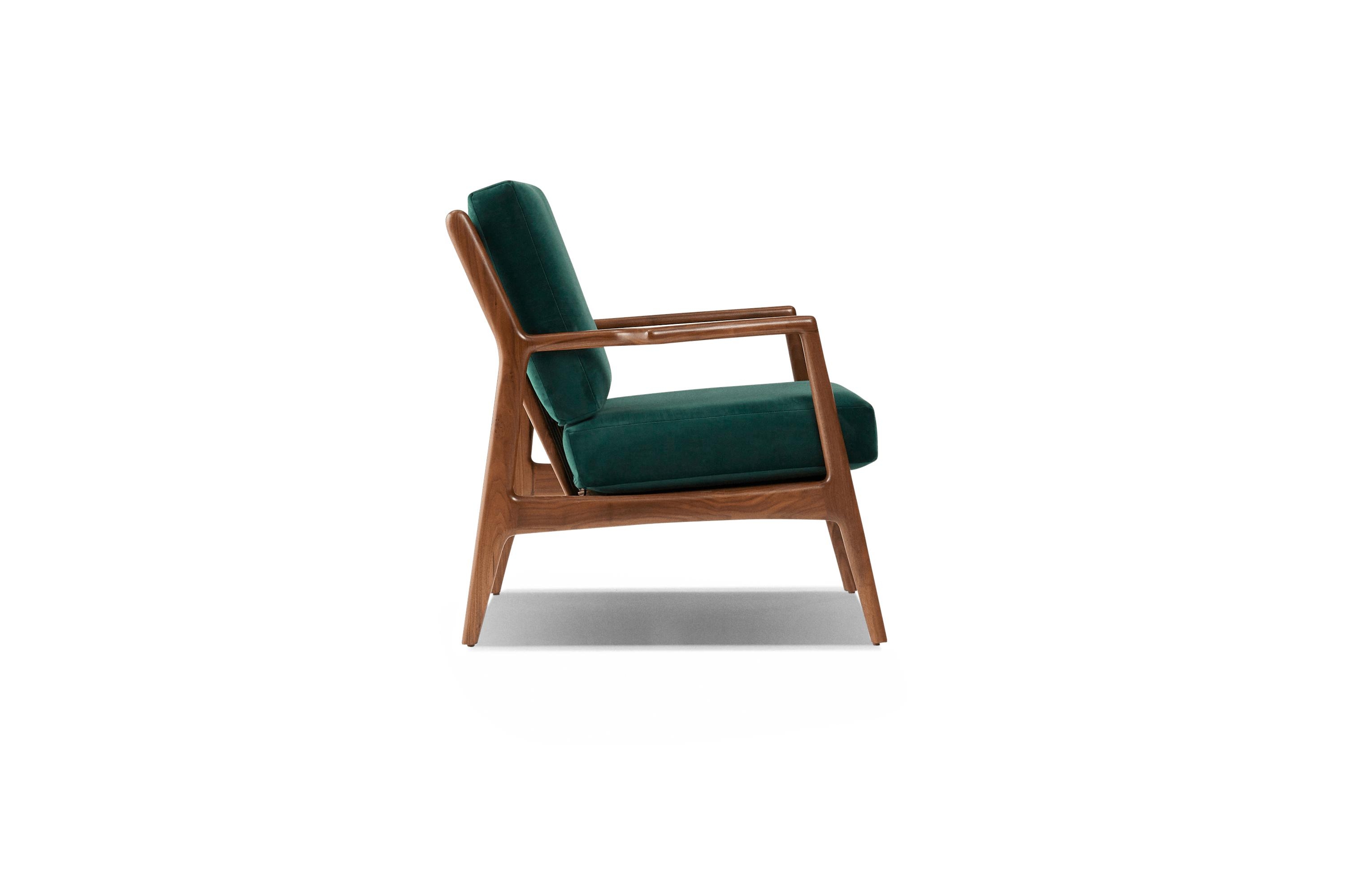 Green Collins Mid Century Modern Chair - Royale Evergreen - Walnut - Image 2