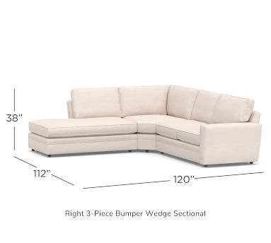 Pearce Square Arm Upholstered Right 3-Piece Bumper Wedge Sectional, Down Blend Wrapped Cushions, Performance Brushed Basketweave Chambray - Image 1