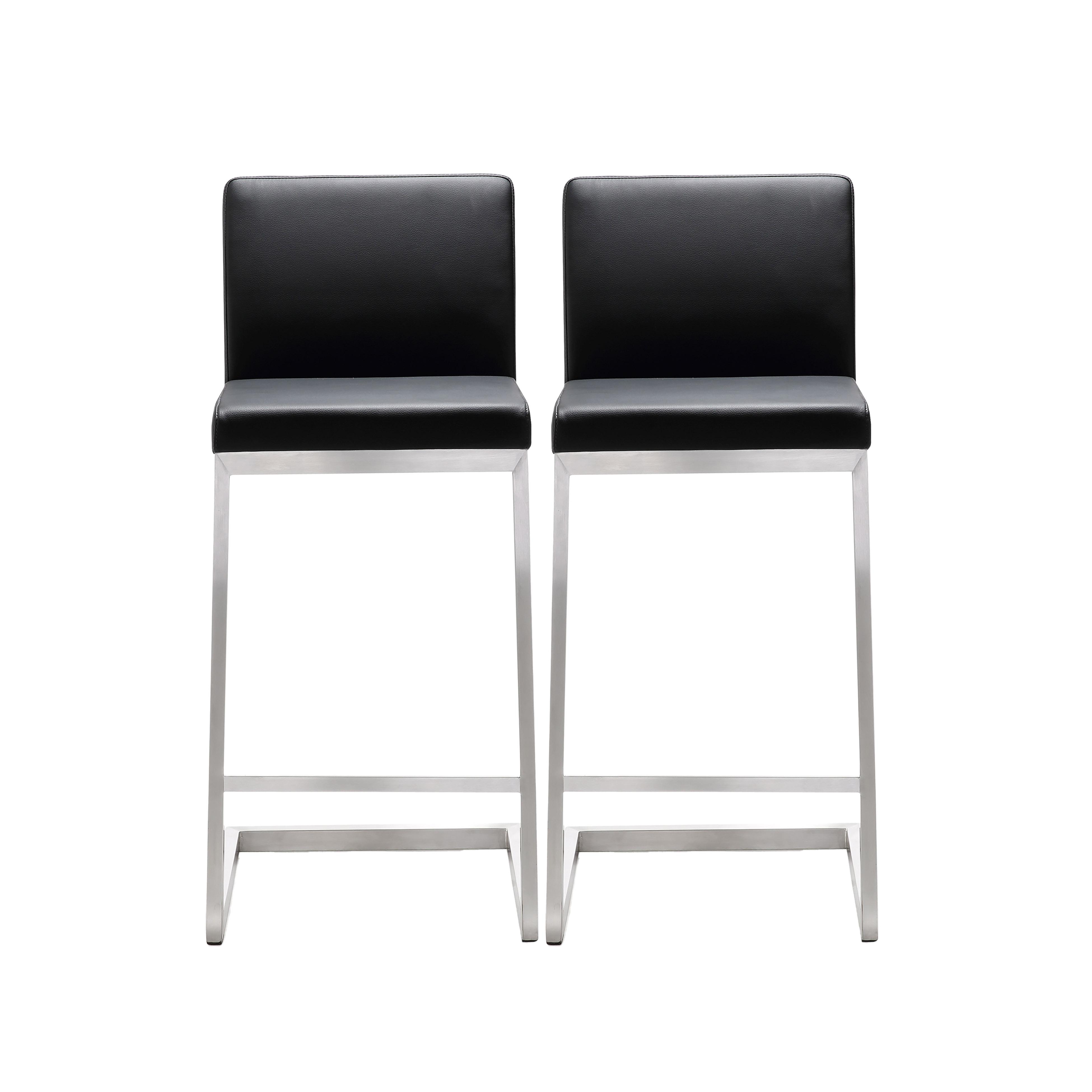 Parma Black Performance Vegan Leather and Stainless Steel Counter Stool - Set of 2 - Image 0