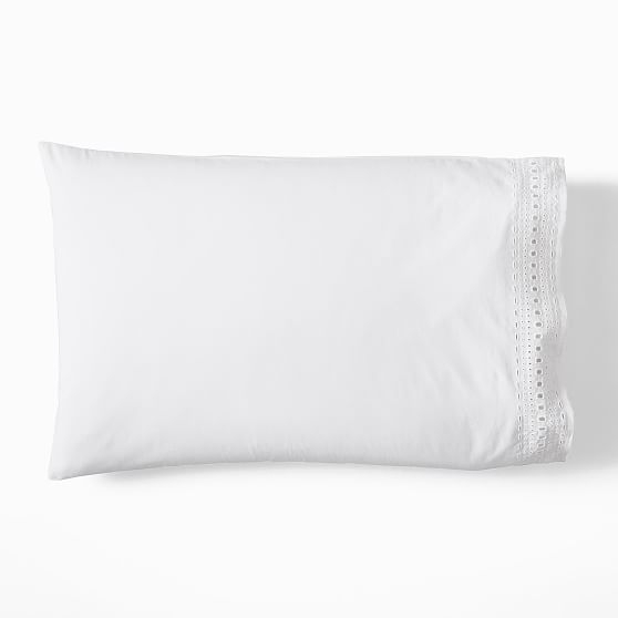 Cotton Eyelet Sheet Set, Standard Pillowcase, Set of 2, White - Image 0