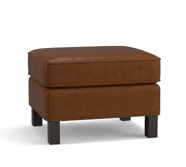 Tyler Leather Ottoman with Nailheads, Polyester Wrapped Cushions Churchfield Ebony - Image 1