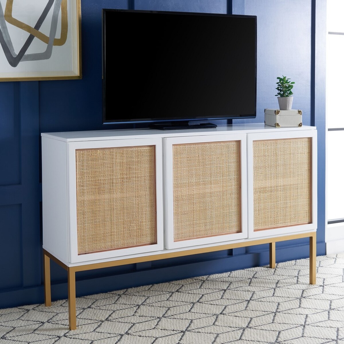 Zadie 2 Shelf Rattan Sideboard - White/Natural  - Safavieh - Image 1