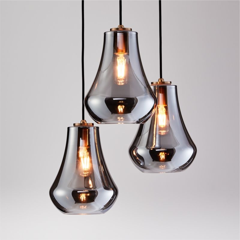 Arren Brass 3-Light Round Pendant with Teardrop Silver Glass Shades - Image 1