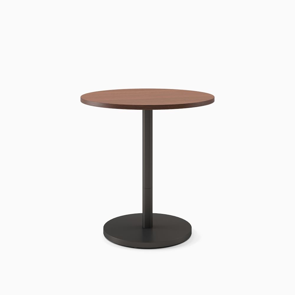 Restaurant Table, 30" Round W Sealer, Dark Walnut, Dining Ht Orbit Base, Bronze, Bronze - Image 0