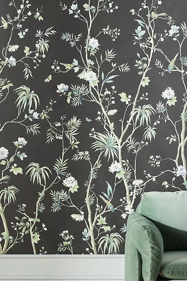 Black Tropical Chinoiserie Wall Mural - Image 0