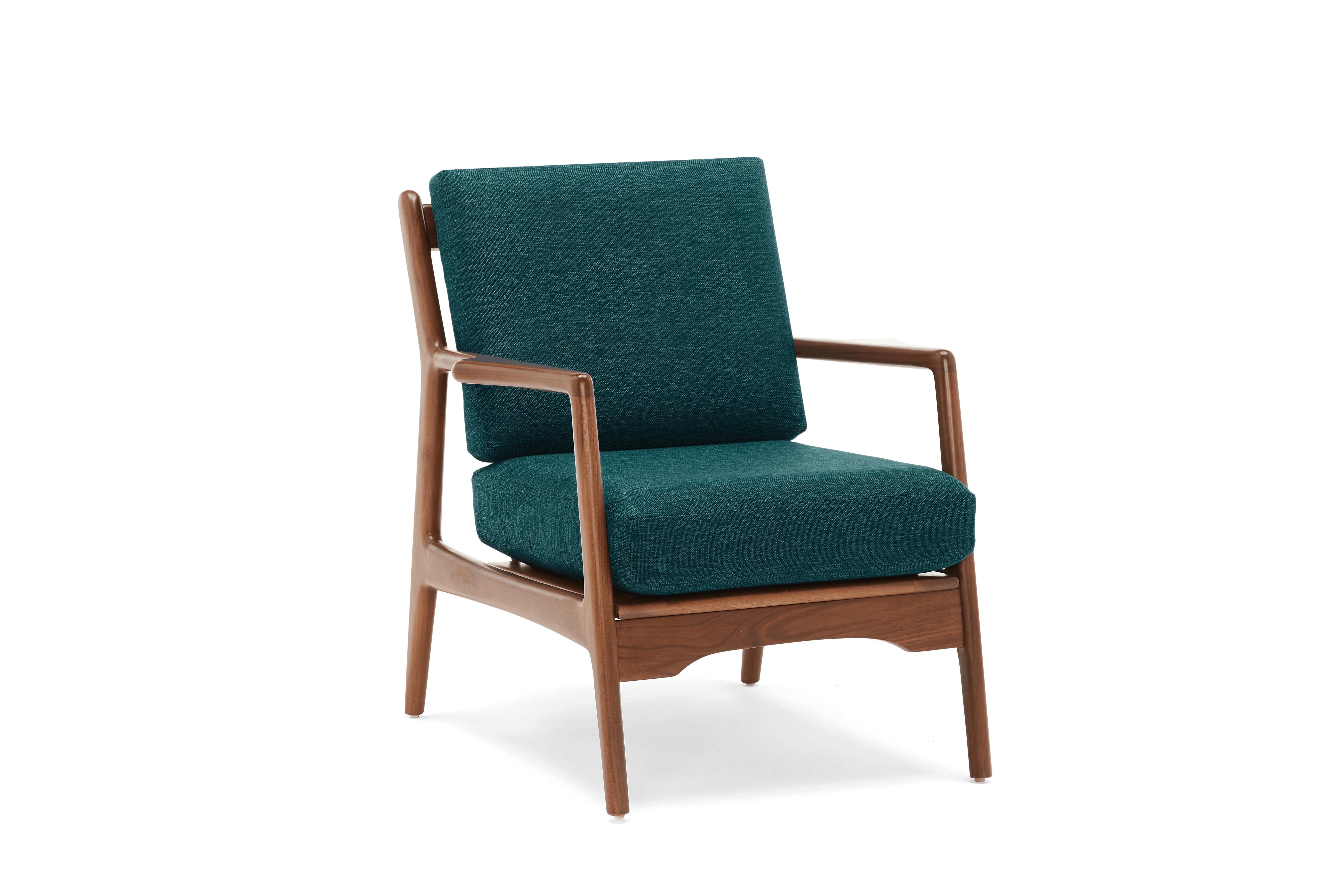 Blue Collins Mid Century Modern Chair - Key Largo Zenith Teal - Walnut - Image 1