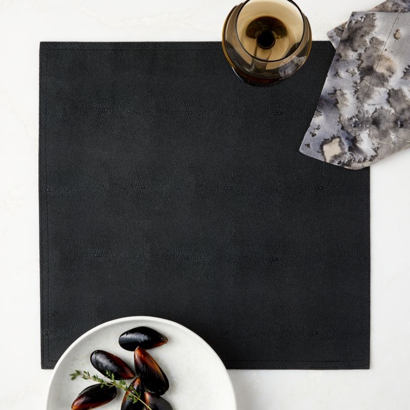Black Shagreen Faux-Leather Square Placemat - Image 3