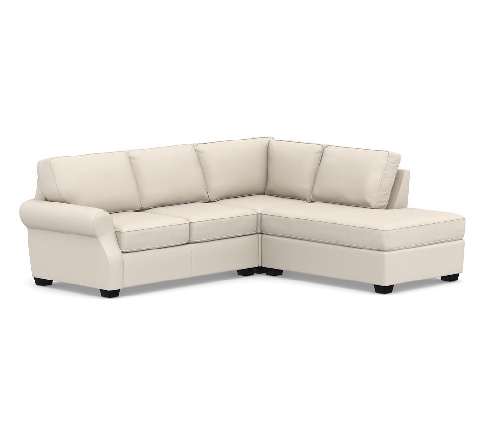 SoMa Fremont Roll Arm Upholstered Left 3-Piece Bumper Sectional, Polyester Wrapped Cushions, Performance Brushed Basketweave Oatmeal - Image 0