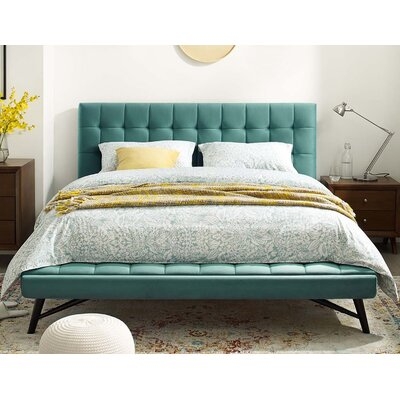 Monee Biscuit Tufted Green Velvet Upholstered Queen Size Platform Bed - Image 0
