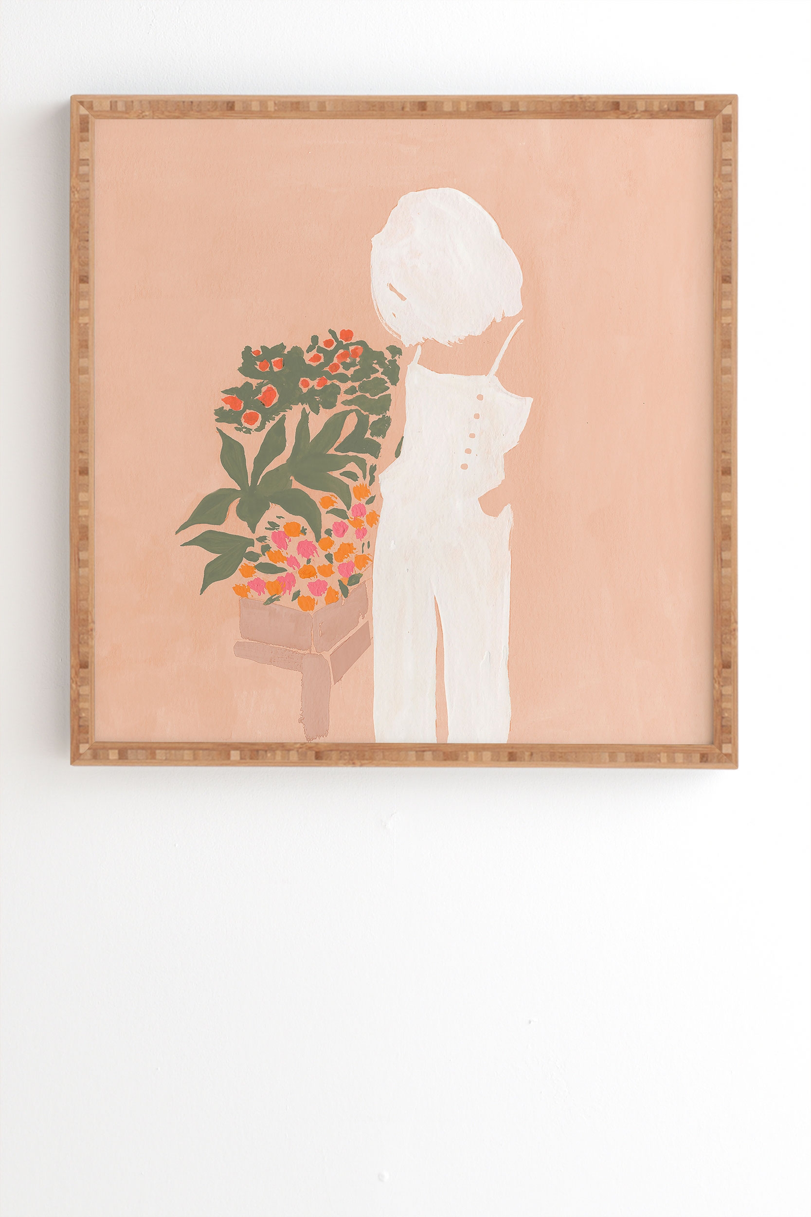 Flower Shoppe Girl by Megan Galante - Framed Wall Art Bamboo 11" x 13" - Image 1