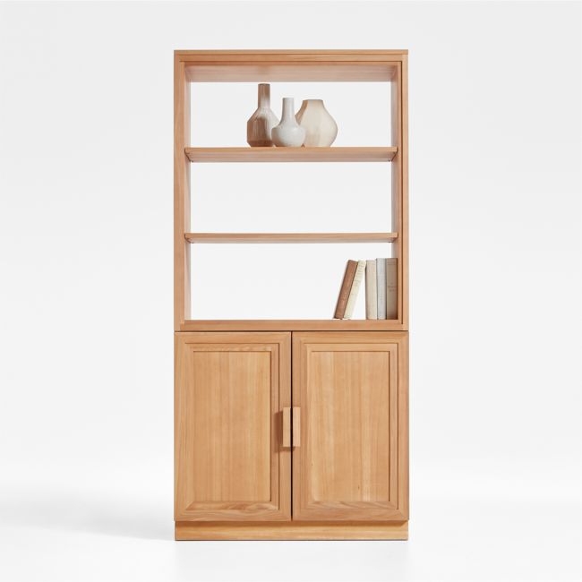 Calypso 36" Natural Wood Bookcase with Wood-Door Storage - Image 0