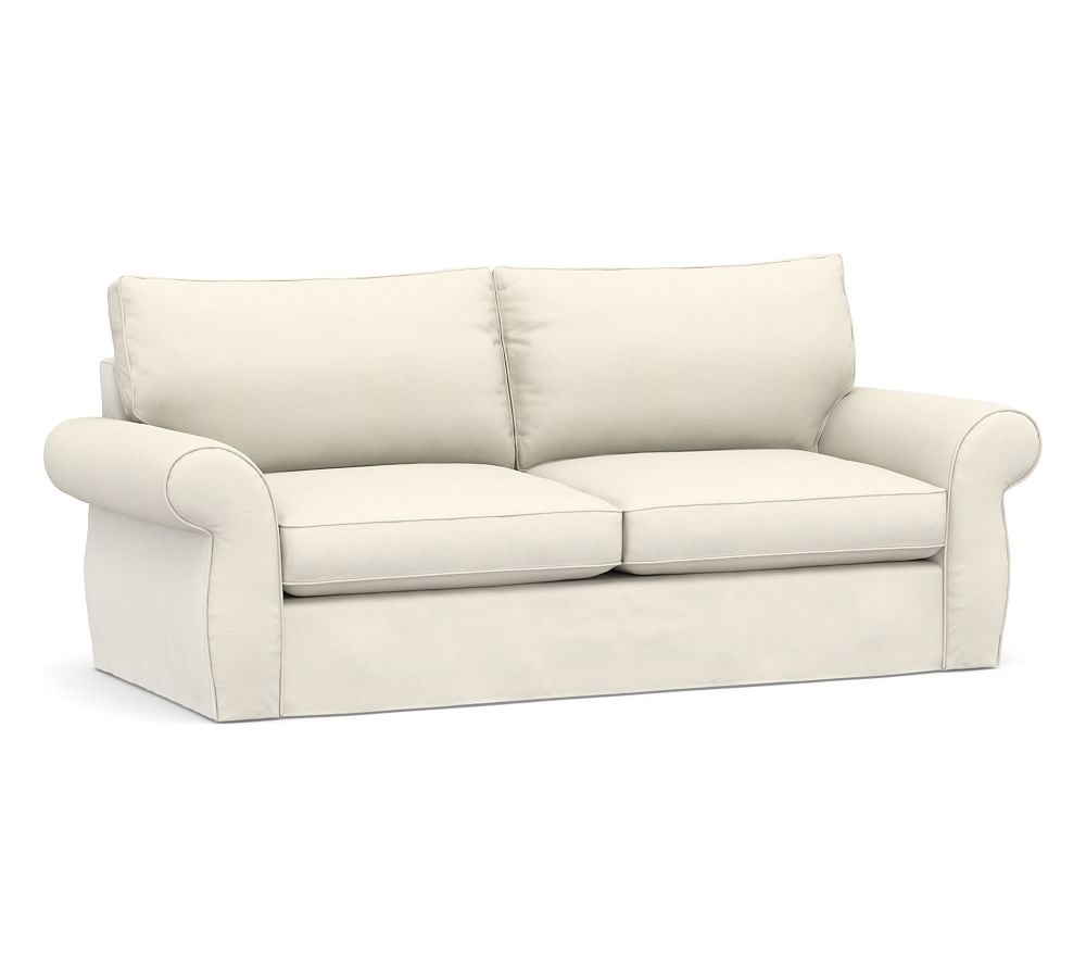 Pearce Roll Arm Slipcovered Grand Sofa, Down Blend Wrapped Cushions, Textured Twill Ivory - Image 0
