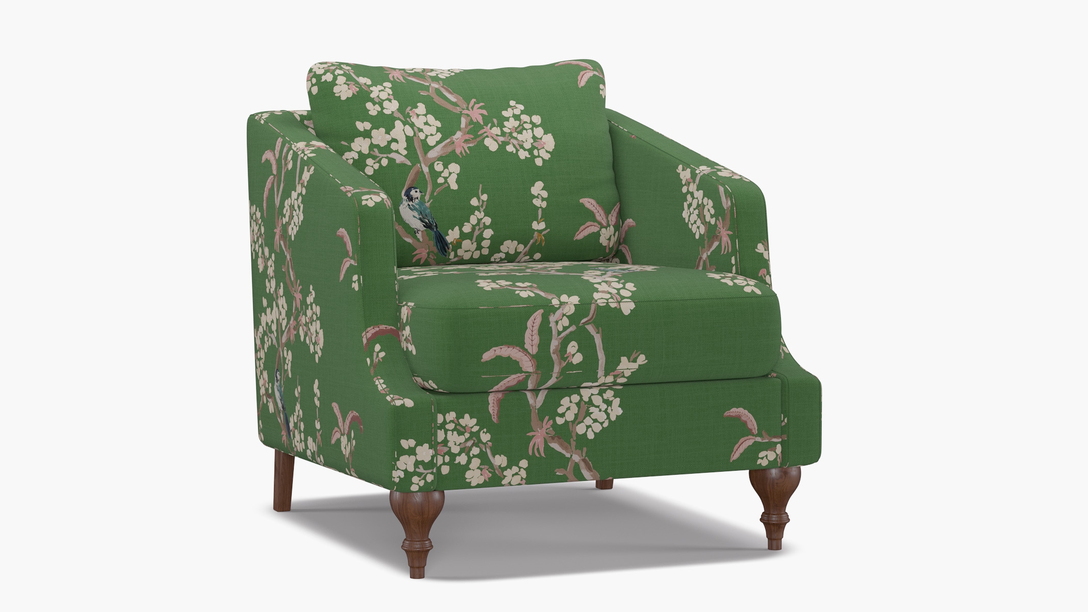 Slope Arm Chair, Jade Cherry Blossom, Walnut Turned Wood Leg - Image 1