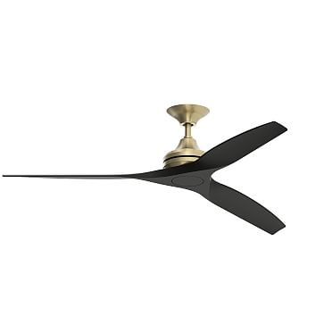 Curved Wood + Metal Ceiling Fan, 18W Led, Polished Brass/Whiskey Wood - Image 2