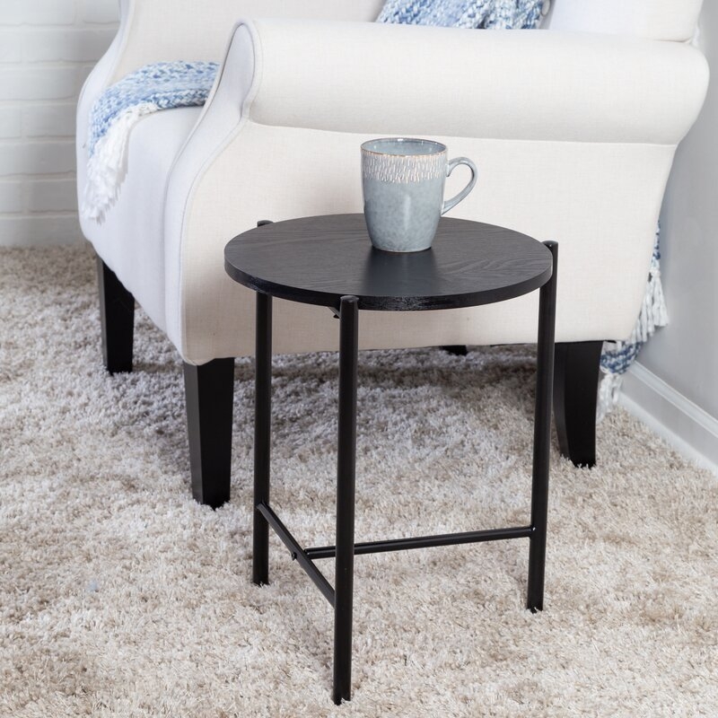 Round Side Table With T-Pattern Base, Black - Image 1