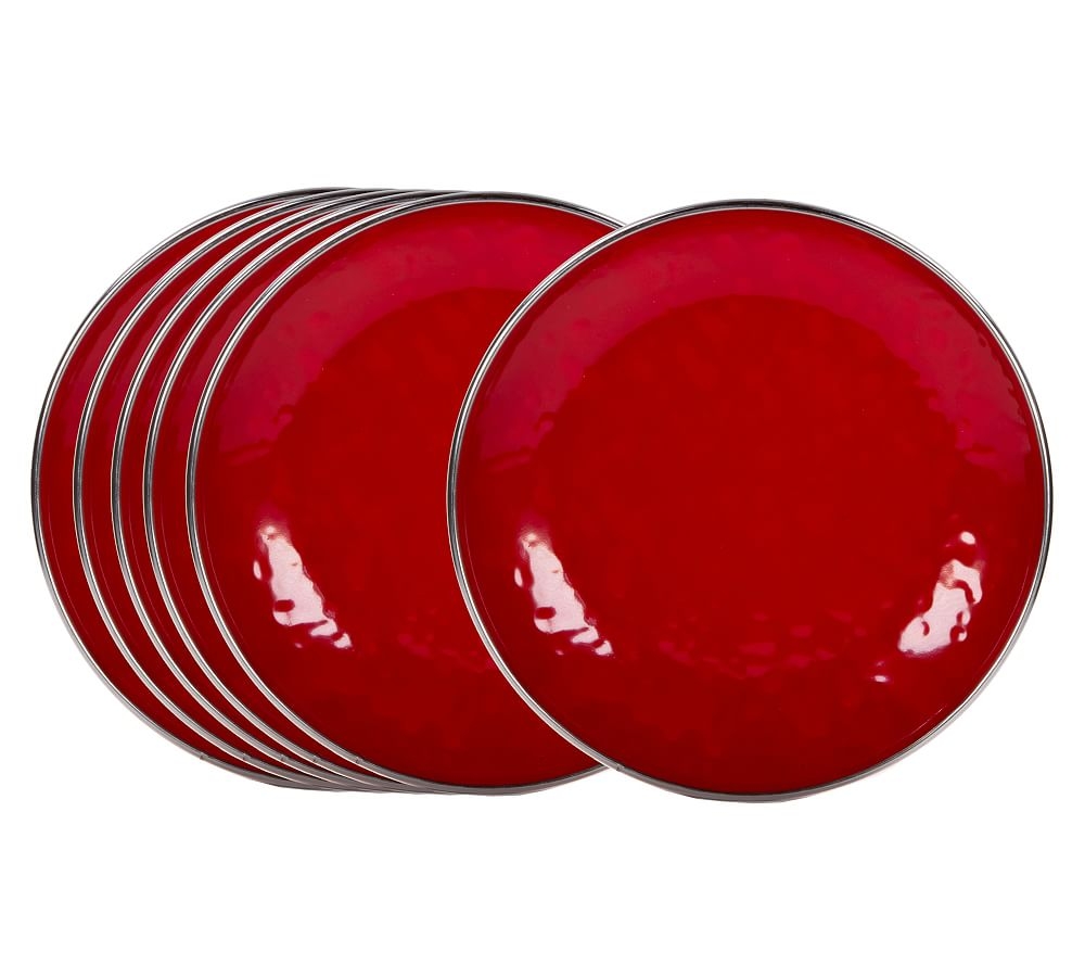 Golden Rabbit Solid Enamel Appetizer Plates, Set of 4 - Red - Image 0