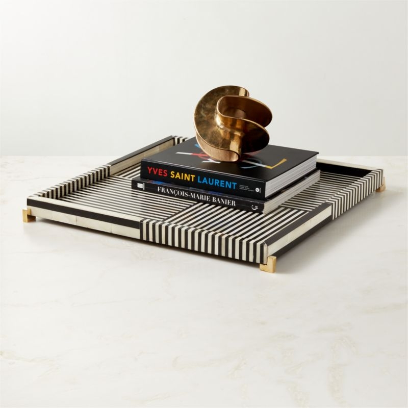 Eadie Black and White Bone Resin Decorative Tray 20"x20" - Image 1
