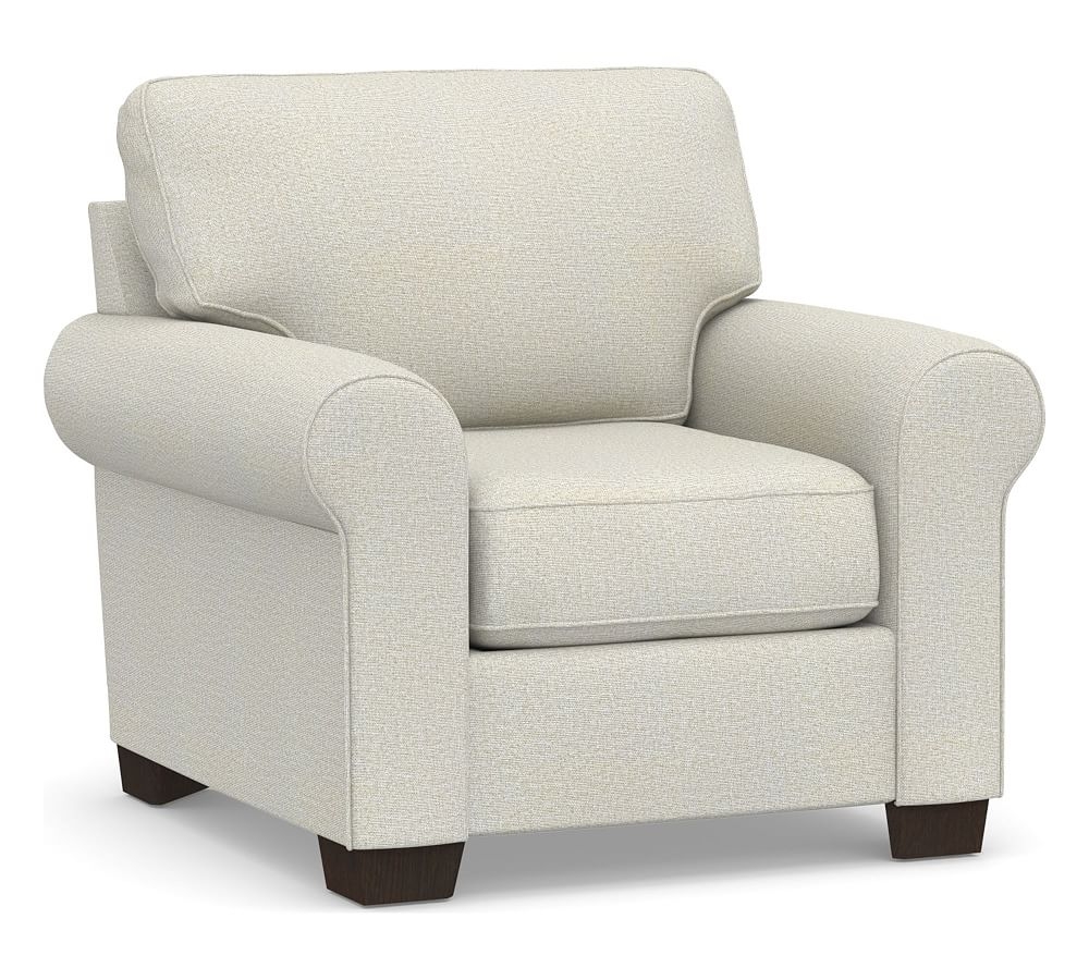 Buchanan Roll Arm Upholstered Armchair, Polyester Wrapped Cushions, Performance Heathered Basketweave Dove - Image 0