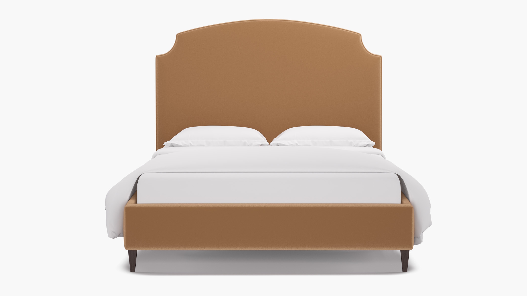 Cove Bed, Camel Performance Plush Velvet, Espresso Square Tapered Leg, Queen - Image 0