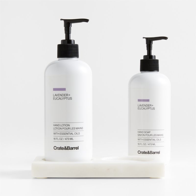 Lavender + Eucalyptus Hand Soap and Lotion Set with White Marble Caddy - Image 1