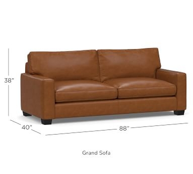 PB Comfort Square Arm Leather Grand Sofa 88", Polyester Wrapped Cushions, Churchfield Ebony - Image 3