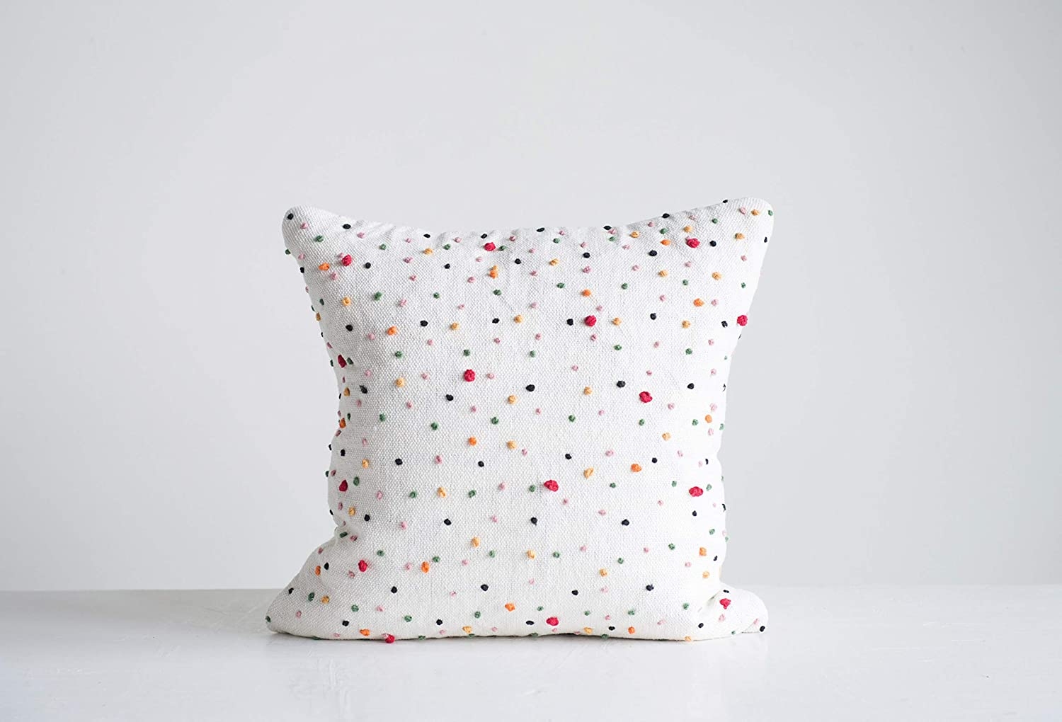 Square White Cotton Pillow with Multicolor Polka Dots & French Knots - Image 2