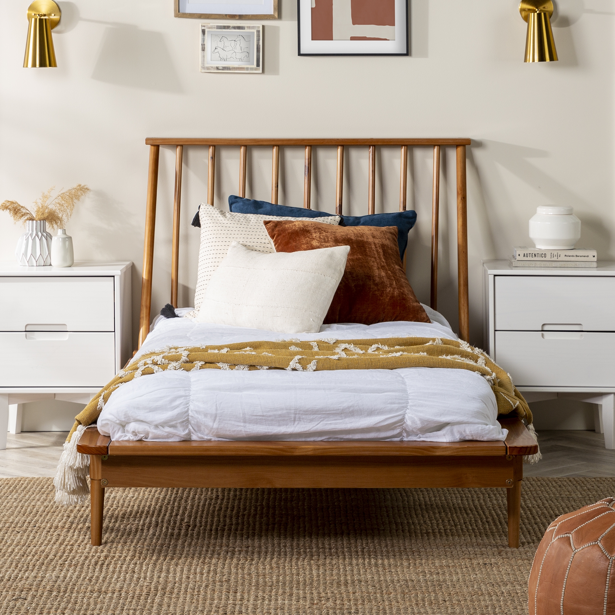 Twin Mid Century Solid Wood Spindle Bed - Caramel - Image 5