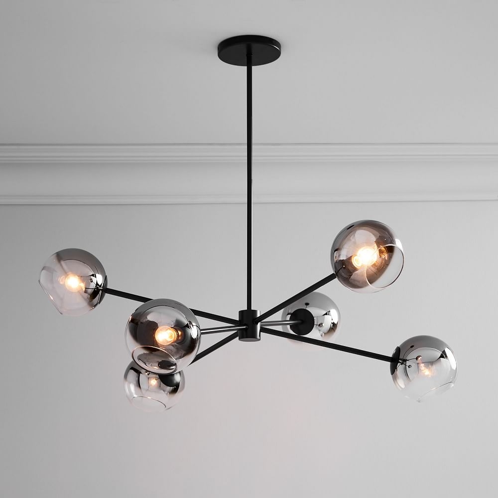 Staggered Glass Burst Chandelier With Light Bulb, Silver Ombre & Bronze - Image 0