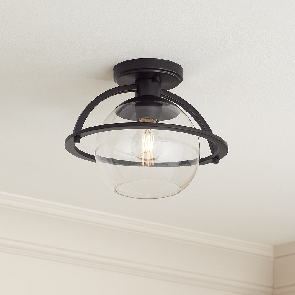 Possini Euro Oblys 12"W Black Ceiling Light with Clear Glass - Image 0