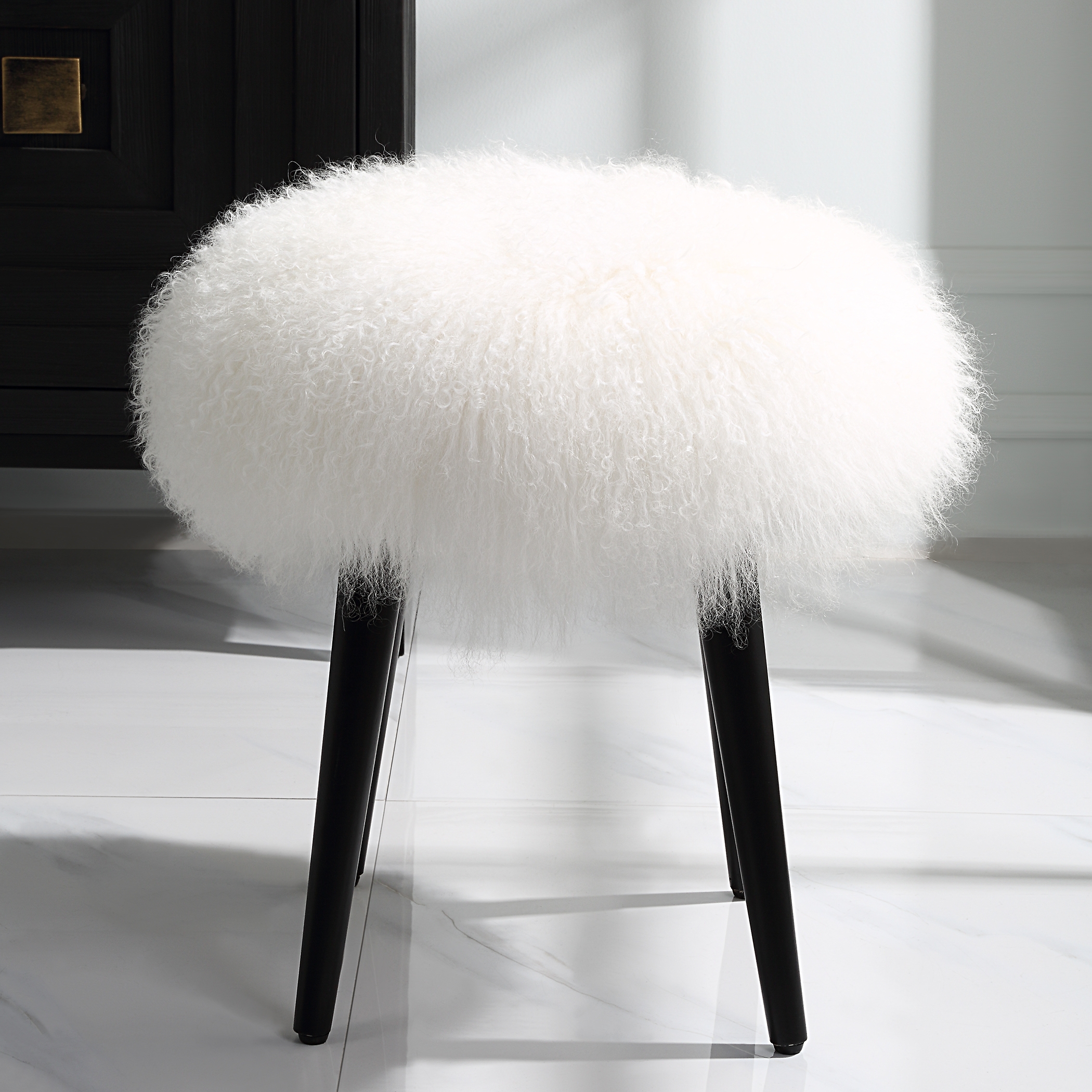 Wooly Sheepskin Accent Stool - Image 2