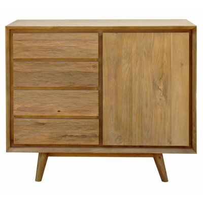 Recycled Teak Wood Retro Chest With 1 Door, 4 Drawers - Image 0