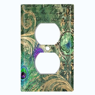 Metal Light Switch Plate Outlet Cover (Peacock Feather Butterfly 2  - Single Duplex) - Image 0