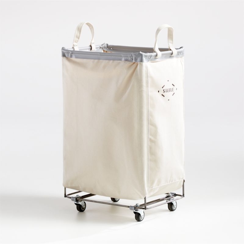 Steele ® Canvas 2.5-Bushel Vertical Rolling Laundry Hamper with Wood Lid - Image 2