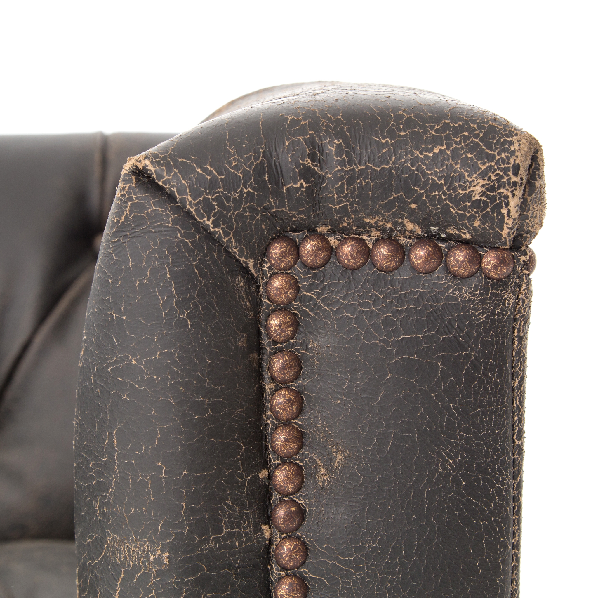Afia Leather Sofa, Distressed Black - Image 7