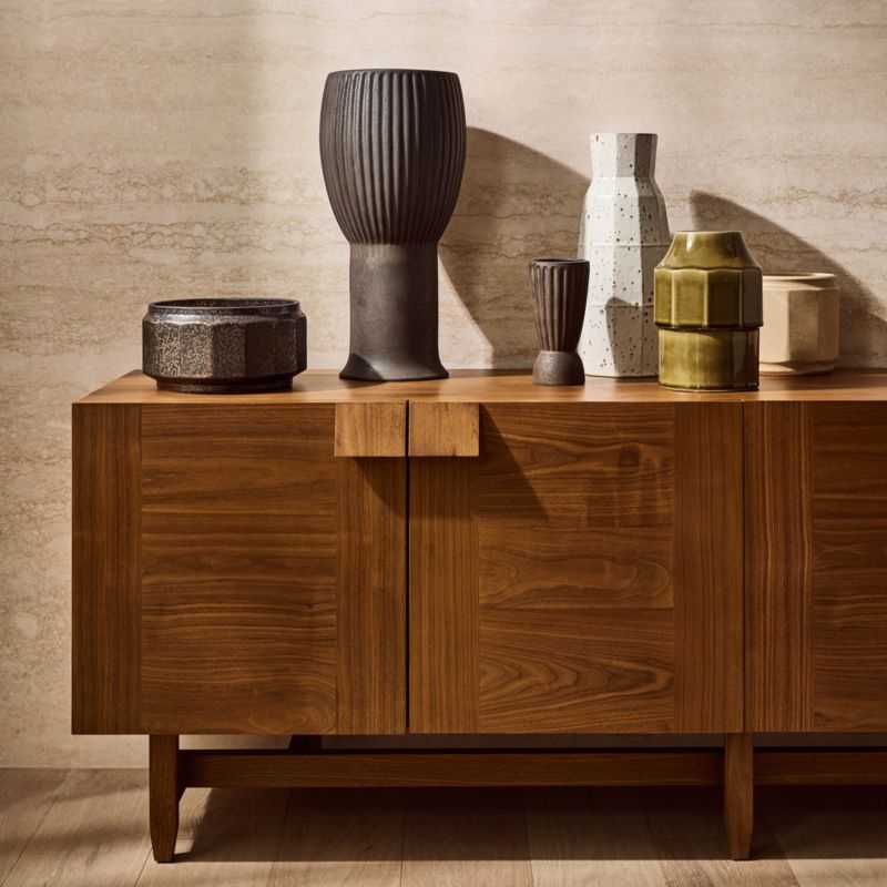 Miramar Fluted Dark Brown Ceramic Vase Small - Image 1