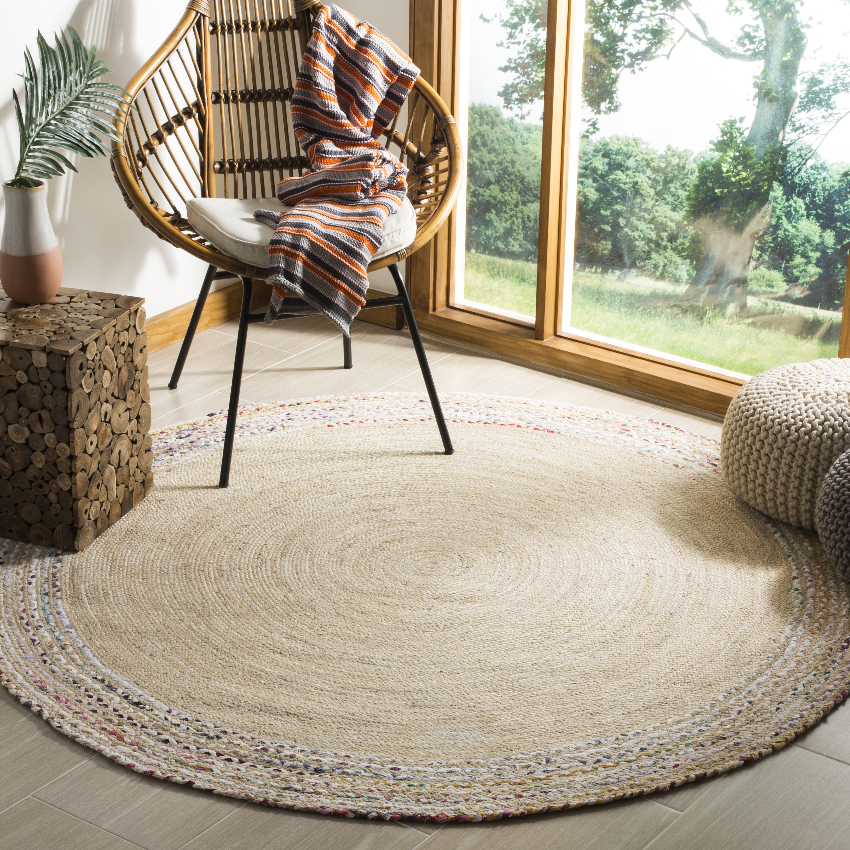Arlo Home Hand Woven Area Rug, CAP207B, Ivory/Light Beige,  5' X 5' Round - Image 1