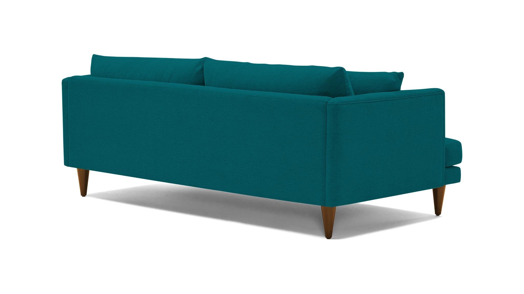 Blue Lewis Mid Century Modern Sofa - Lucky Turquoise - Mocha - Cone - Image 3