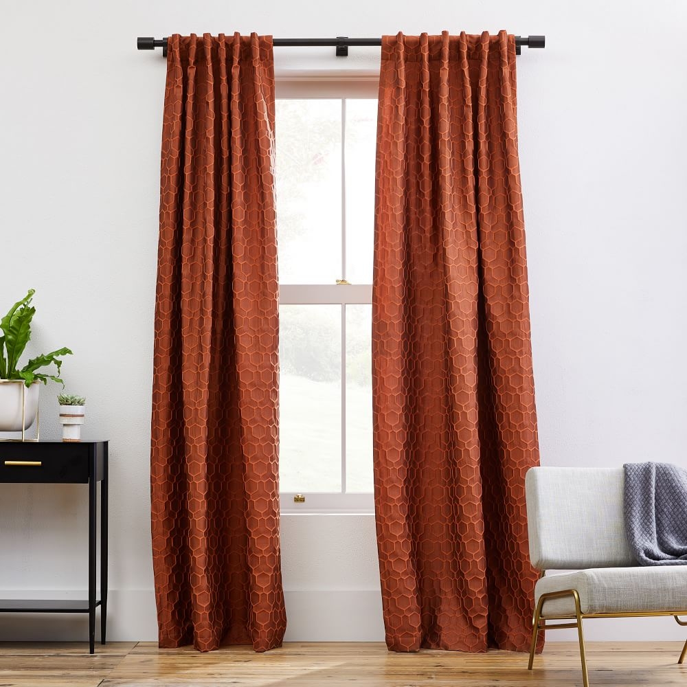 Honeycomb Jacquard Curtain, Burnt Copper, 48"x84" - Image 0