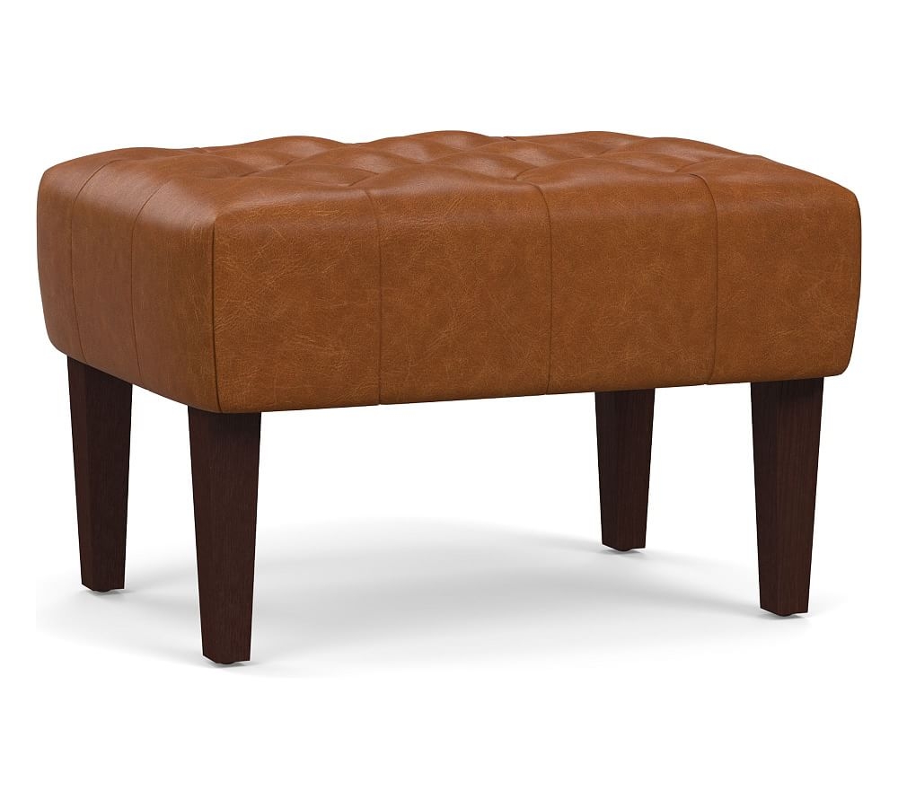 Champlain Leather Tufted Ottoman, Polyester Wrapped Cushions, Statesville Caramel - Image 0