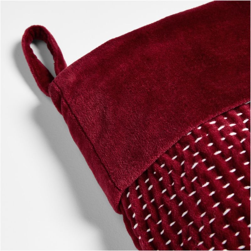 Sashiko Red Velvet Christmas Stocking - Image 6