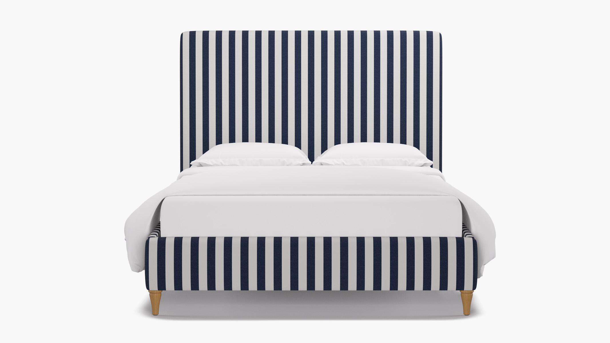 Classic Bed, Navy Cabana Stripe, Natural Decorative Tapered Leg, Twin - Image 0