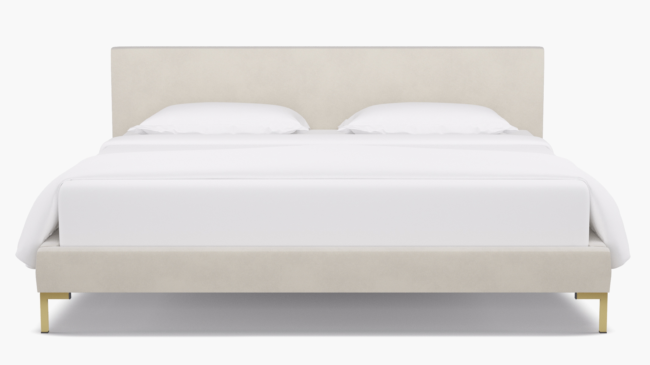 Modern Platform Bed, White Classic Velvet, Brass, King - Image 1