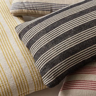 Outdoor Natural Mini Stripe Pillow, 12"x21", Natural/Midnight - Image 1
